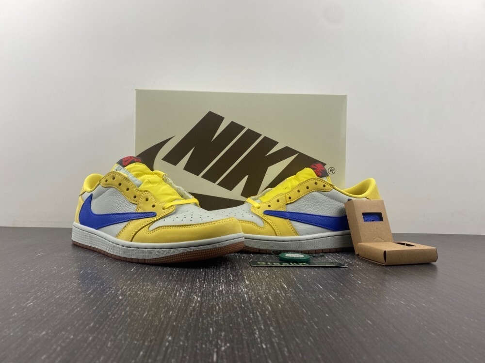 Travis Scott Jordan 1 Low rep yellow blue reversed swoosh Cactus Jack batch QC